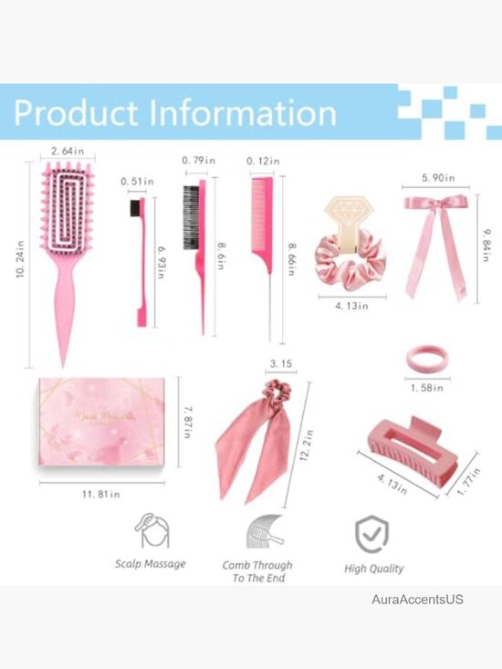 Curly Hair Set with Brush, Comb, Clips, Scrunchies & Ties Gift Box main image 7
